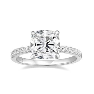 NEW|3.5CT 925 Sterling Silver Cushion Cut Cubic Zirconia Engagement Promise Ring